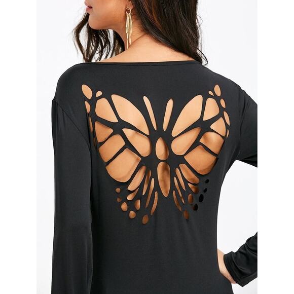 Shein Curve Butterfly Cut Out Back Long Sleeve Top Size 4X NWOT - Picture 1 of 7